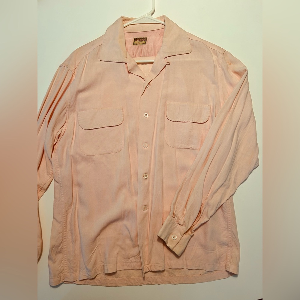 Vintage Gabardine Men’s McGregor Light Pink Shirt 1950’s Rockabilly Punk Medium
